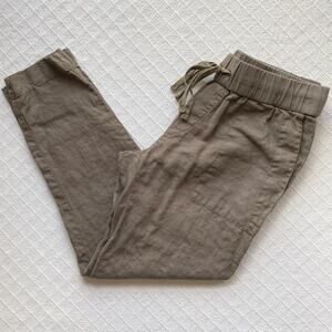 Enza Costa 100% French Linen Easy Pull-On Jogger Pants Taupe Brown Small Boho